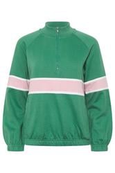 PixieGirl Petite Women's Green Stripe Quarter Zip Sweatshirt | PixieGirl 5