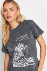 PixieGirl Petite Women's Charcoal Grey 'The Great Wave' Slogan Printed T-Shirt | PixieGirl 4