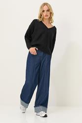 PixieGirl Petite Women's Black Knitted V-Neck Jumper | PixieGirl 2