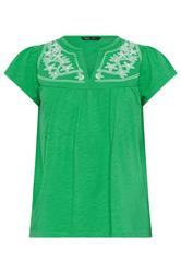 M&Co Petite Green Embroidered Cotton Notch Neck Top | M&Co 5