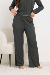 PixieGirl Petite Women's Charcoal Grey Ribbed Wide Leg Trousers | PixieGirl 2