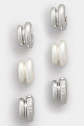 3 PACK Silver Tone Diamante Mini Hoop Earrings Set | Yours Clothing 3