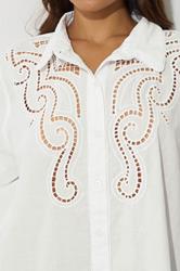 PixieGirl Petite Women's White Crochet Long Sleeve Shirt | PixieGirl 5