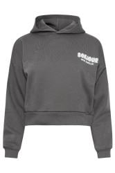 PixieGirl Petite Womens Charcoal Grey 'Bonjour Mon Amour' Slogan Cropped Hoodie | PixieGirl 7