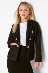 Petite Black Glitter Check Boucle Blazer | PixieGirl 1