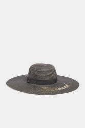 Black 'Blessed' Floppy Straw Hat | Yours Clothing 1