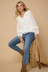 M&Co Petite Ivory White Dobby Ruffle Blouse | M&Co 3