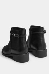 Black Faux Leather Buckle Stretch Ankle Boots In Wide E Fit & Extra Wide EEE Fit | Yours Clothing 5