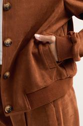 PixieGirl Petite Women's Tan Brown Suedette Collar Bomber Jacket | PixieGirl 4