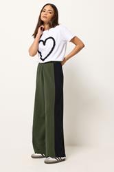 PixieGirl Petite Women's Khaki Green Side Panel Wide Leg Trousers | PixieGirl 3