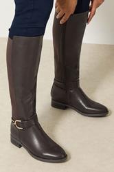 Chocolate Brown Snaffle Stretch Knee High Boots In Standard Fit | Yours Clothing 1
