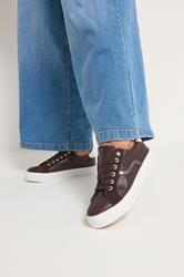 Chocolate Brown Faux Leather Trainers In Extra Wide EEE Fit | Yours Clothing 3