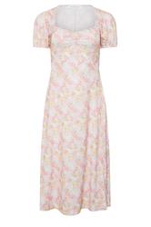 PixieGirl Petite Women's Pink Ditsy Puff Sleeve Midi Dress | PixieGirl 5