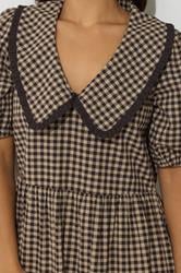 PixieGirl Petite Women's Brown Gingham Big Collar Maxi Dress | PixieGirl 5