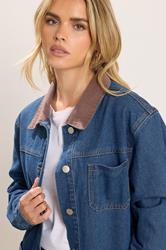 PixieGirl Petite Women's Denim Blue Cord Collar Jacket | PixieGirl 4
