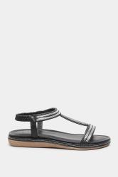Plus Size Black Diamante Strap Sandals In Extra Wide Fit | Yours Clothing 3
