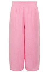 PixieGirl Petite Pink Cotton Cheesecloth Cropped Wide Leg Trousers