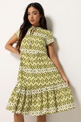 PixieGirl Petite Women's Green Abstract Smock Midi Dress | PixieGirl 3