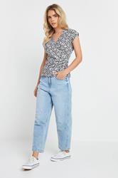 M&Co Petite Navy Blue Floral Print Wrap Top | M&Co 2