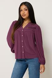 M&Co Petite Berry Purple Crochet Long Sleeve Blouse | M&Co 3