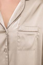PixieGirl Petite Women's Natural Brown Satin Button Pyjama Set | PixieGirl 4