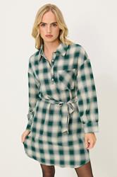 PixieGirl Petite Women's Green Check Print Shirt Dress | PixieGirl 1