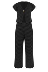 PixieGirl Petite Women's Set Black Striped Button Top & Wide Leg Trousers | PixieGirl 5
