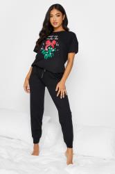 PixieGirl Black Mistletoe Print Christmas Pyjama Set | PixieGirl 1