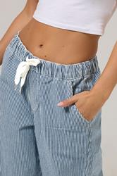 PixieGirl Petite Women's Blue Cotton Striped Wide Leg Jeans | PixieGirl 5