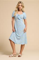 PixieGirl Petite Women's Blue Floral Tie Front Midi Dress | PixieGirl 1