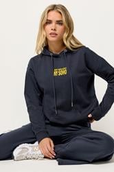 PixieGirl Petite Women's Navy Blue Back Slogan Hoodie | PixieGirl 1