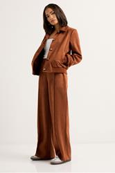 PixieGirl Petite Women's Tan Brown Suedette Collar Bomber Jacket | PixieGirl 1