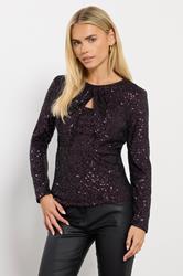 M&Co Petite Purple Sequin Twist Neck Keyhole Detail Top | M&Co 1