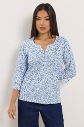 M&Co Petite Blue Floral Henley Top | M&Co 1