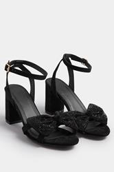 Black Diamante Bow Block Heel Sandals In Extra Wide EEE Fit | Yours Clothing 2