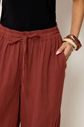 PixieGirl Petite Women's Brick Red Cheesecloth Cotton Balloon Trousers | PixieGirl 4