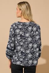 M&Co Petite Black Damask Print Lace Insert Top | M&Co 2