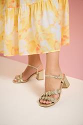 Gold Shimmer Floral Block Heel Sandals In Extra Wide EEE Fit | Yours Clothing 3