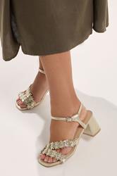 Gold Shimmer Floral Block Heel Sandals In Extra Wide EEE Fit | Yours Clothing 1