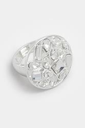 Silver Tone Statement Crystal Stretch Ring | Yours Clothing 2
