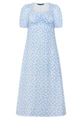 PixieGirl Petite Blue Floral Ruched Midi Dress