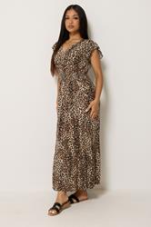 M&Co Petite Brown Animal Print V-Neck Dress | M&Co 1