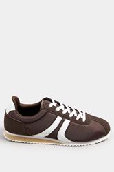 Brown Side Stripe Trainers in Extra Wide EEE Fit | Yours Clothing 3