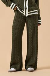 PixieGirl Petite Women's Khaki Green Cable Knit Trousers | PixieGirl 2