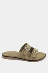 Taupe Brown Double Buckle Footed Mule In Extra Wide EEE Fit 2