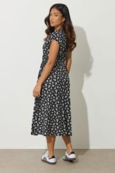 PixieGirl Petite Black Ditsy Floral Wrap Tie Maxi Dress | PixieGirl 3