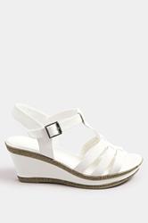 White Faux Leather T-Bar Wedge Sandals In Wide E Fit & Extra Wide EEE Fit | Yours Clothing 3