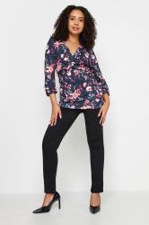 M&Co Petite Navy Blue Floral Twist Front Top | M&Co 1