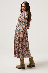 PixieGirl Petite Women's Blue Floral Midi Tea Dress | PixieGirl 3