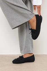 Black Faux Suede Tassel Fringe Loafers In Extra Wide EEE Fit | Yours Clothing 1